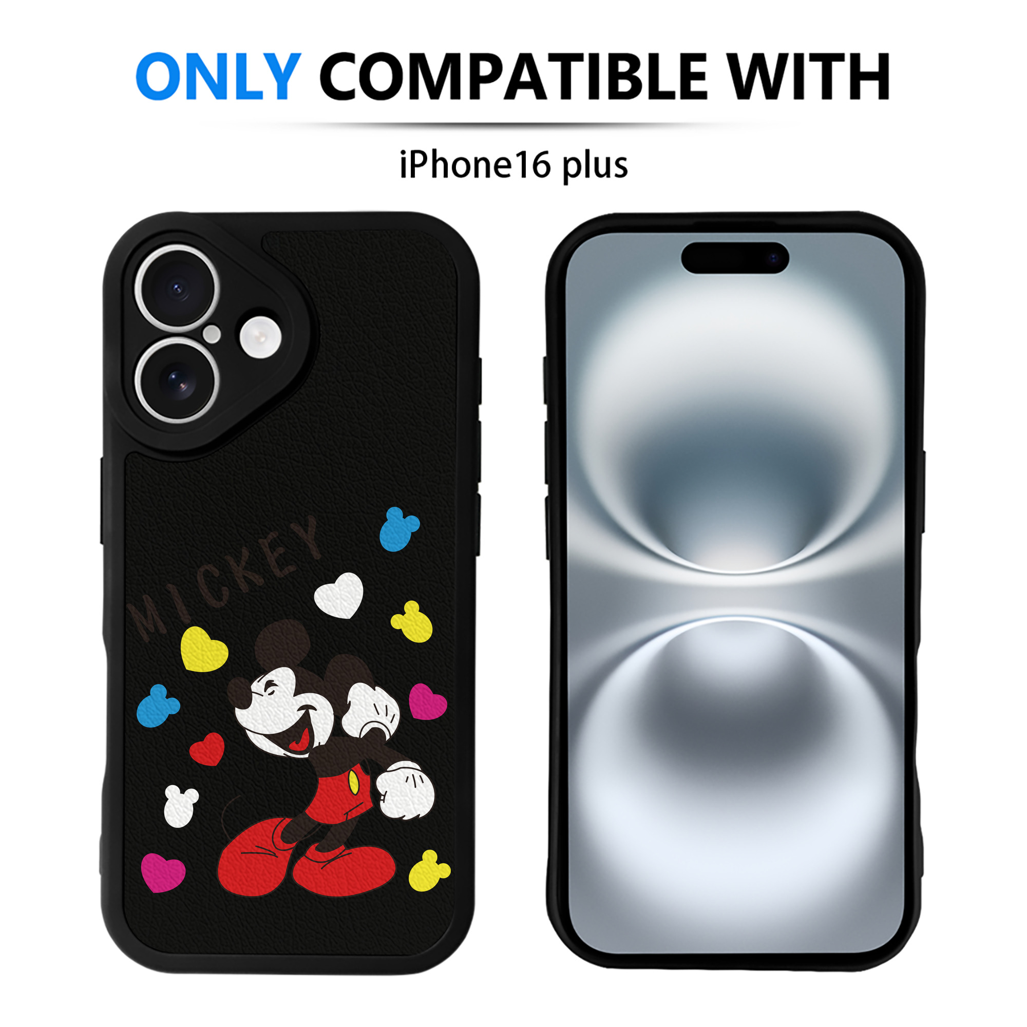 （画像用） ミッキーマウス Mickey Mouse 【iPhone 16シリーズ対応】シリコンスマホケース（レザー調） 材質：シリコン